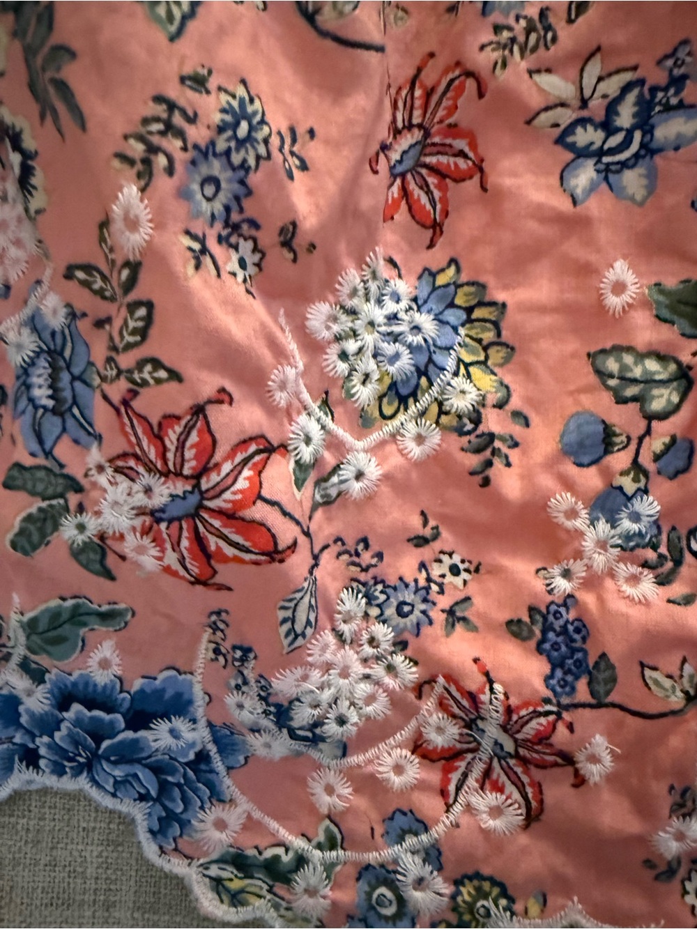 LOFT Pink Floral Tiered Cotton Dress with Blue Blooms - Picture 6 of 7